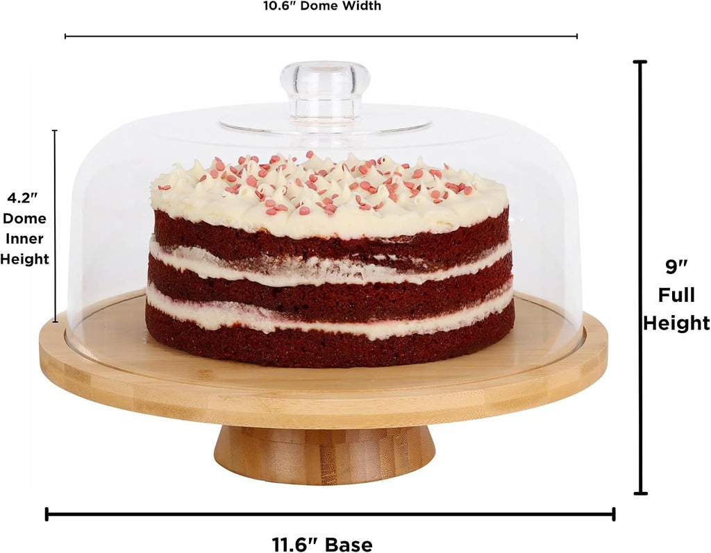 6 in 1 Large Bamboo Wood Cake Stand with Lid