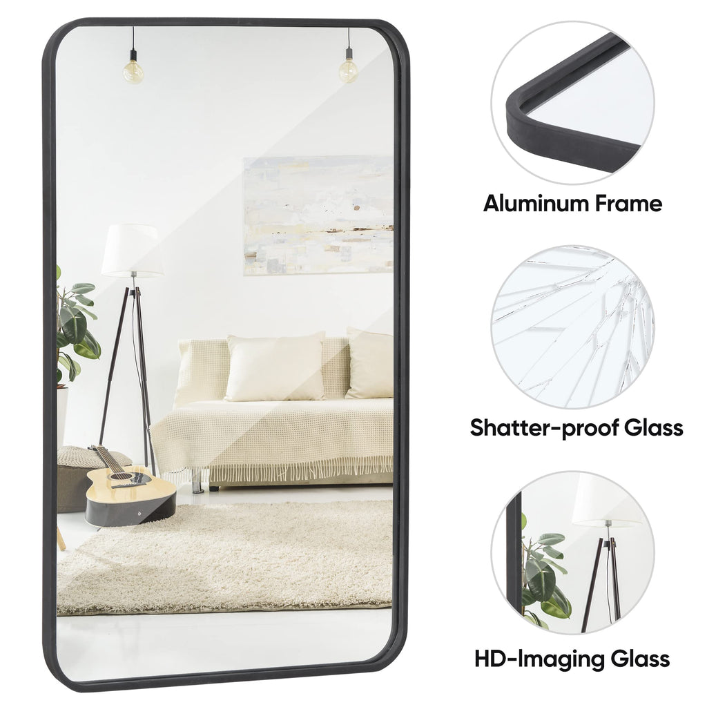 Black Metal Framed Rectangular Wall Mirror 24" x 36" Bathroom Mirror with Peaked Trim s, Living Rooms, Bathrooms