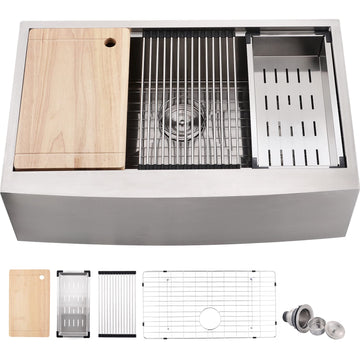 33 Inch Farmhouse Sink - Apron Front Kitchen Sink 16 Gauge Stainless Steel Workstation Ledge Deep Single Bowl Farm