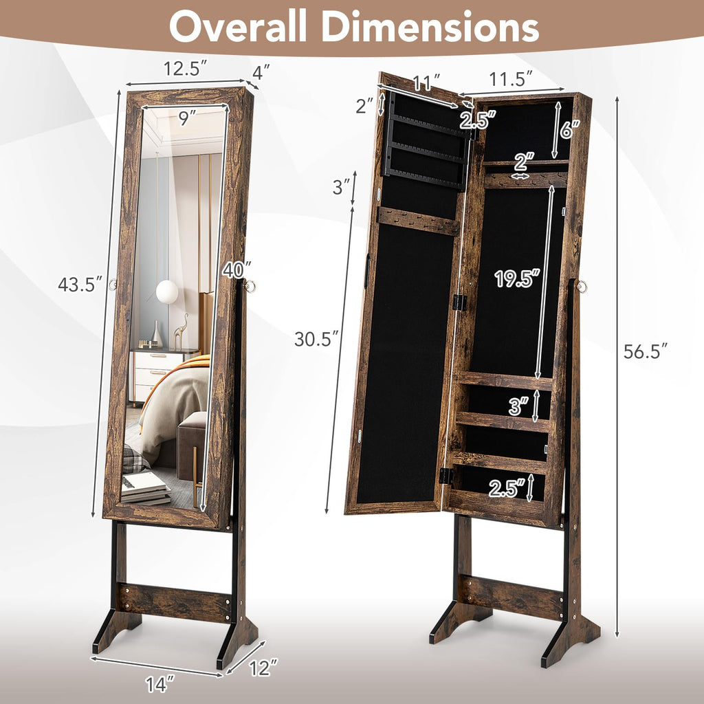 Jewelry Organizer, Freestanding Jewelry Armoire Cabinet (Rustic Brown)