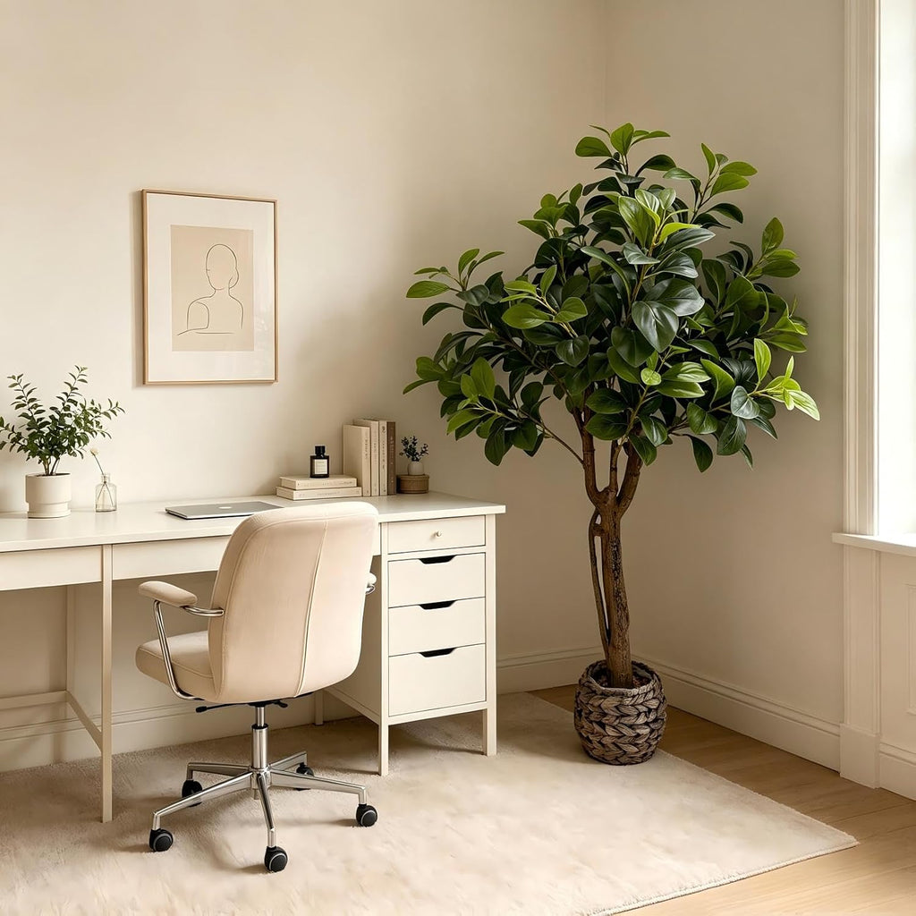 Artificial Ficus Tree, Floor Plant in Woven Basket Indoor Decor