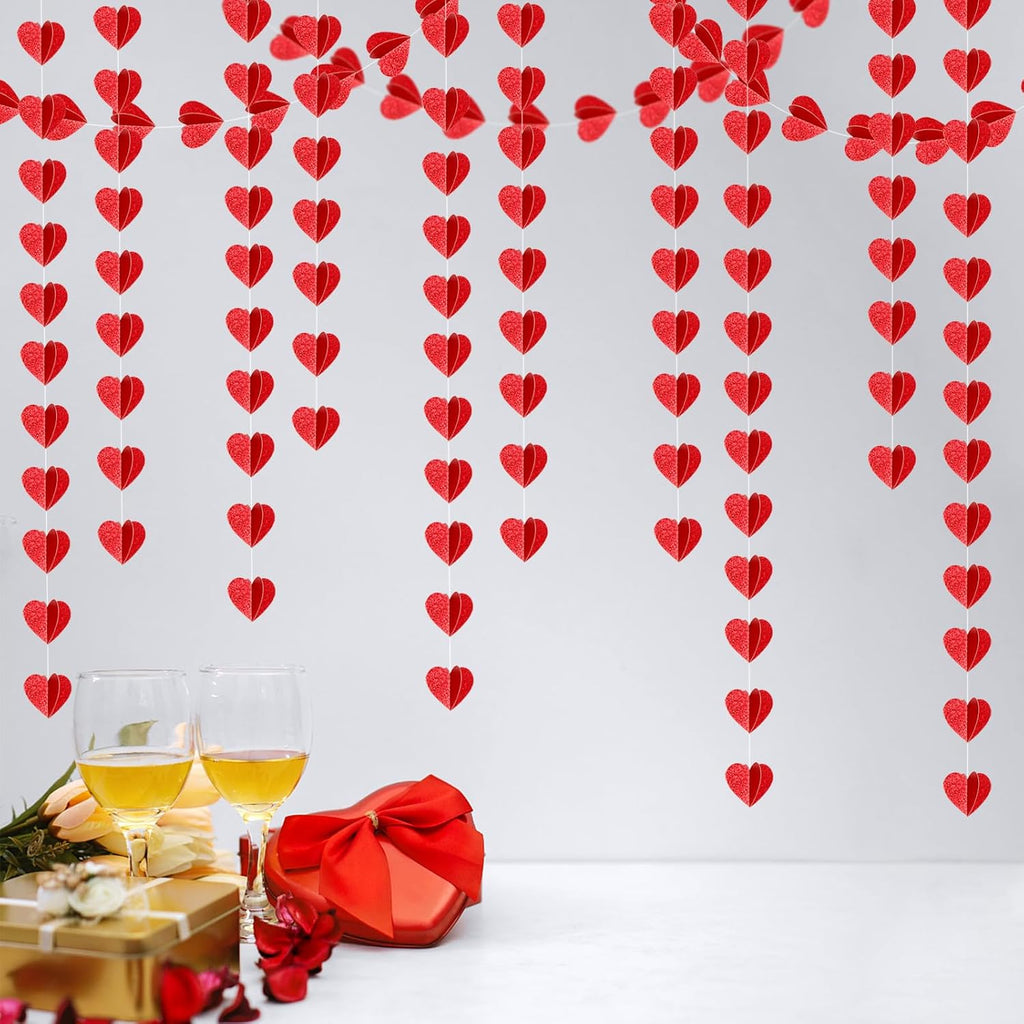 Valentines Day Party-Decorations Red Heart Garland - 39Ft 3D Special Night Galentines Hanging Paper Streamers