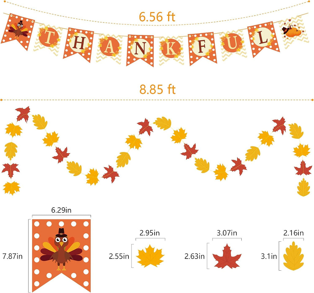Thanksgiving Decorations Set with Banner and Garland - Set of 40