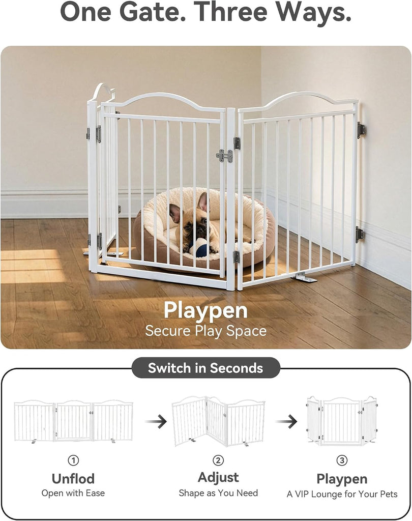 Metal Freestanding Foldable Dog Gate with Door, 30'' Tall