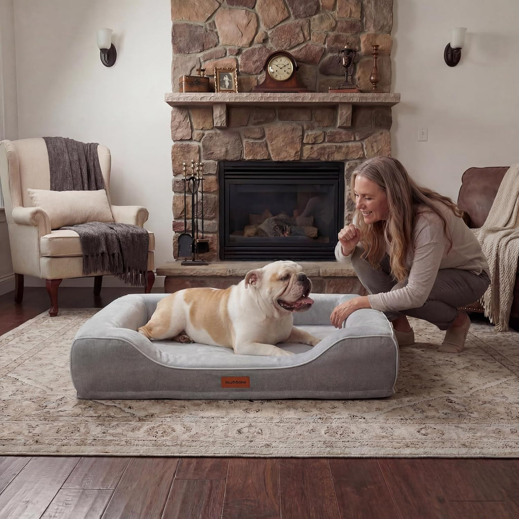 Orthopedic Dog Bed with Cooling Gel Foam & Washable Cover, Grey