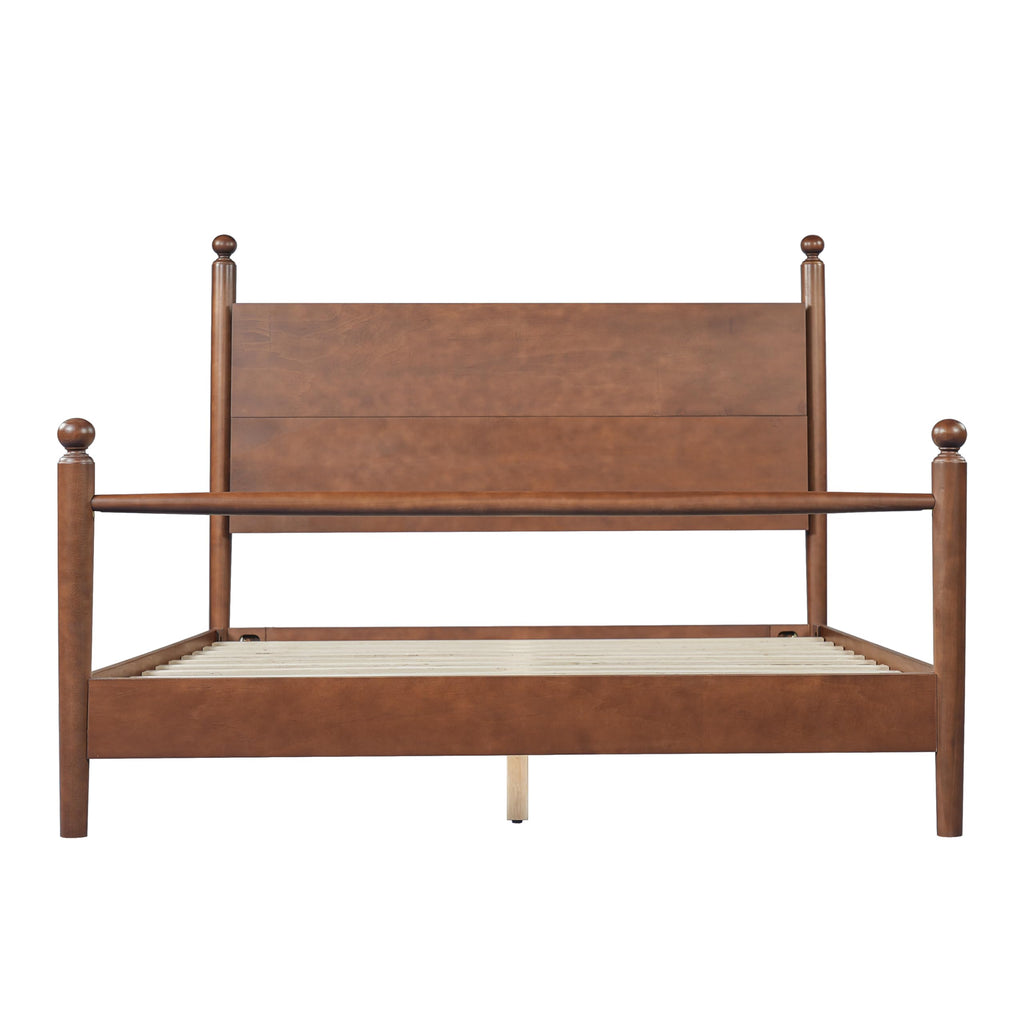 Solid Wood Platform Bed Frame with Spindle Headboard, Walnut