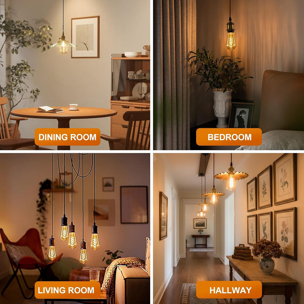 ST64 LED E26 Vintage Edison Light Bulbs, Amber Glass, Dimmable, 4W(40W Equivalent) 300 Lumens, 2200K Ultra Warm