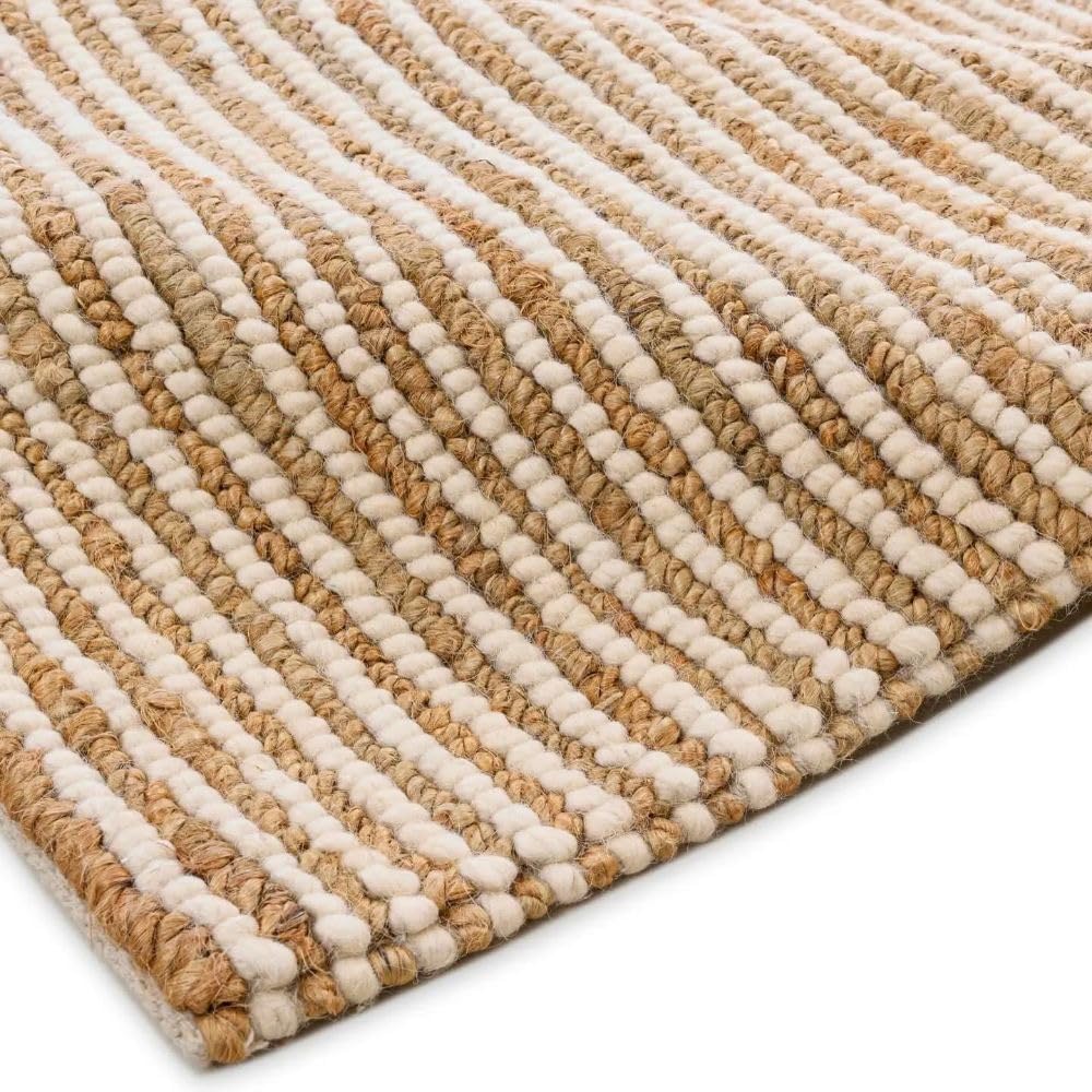 Area Rug 2x3 feet - Premium Wool and Jute Blend Handwoven Rugs - Natural Fiber Chunky Stripe Design 