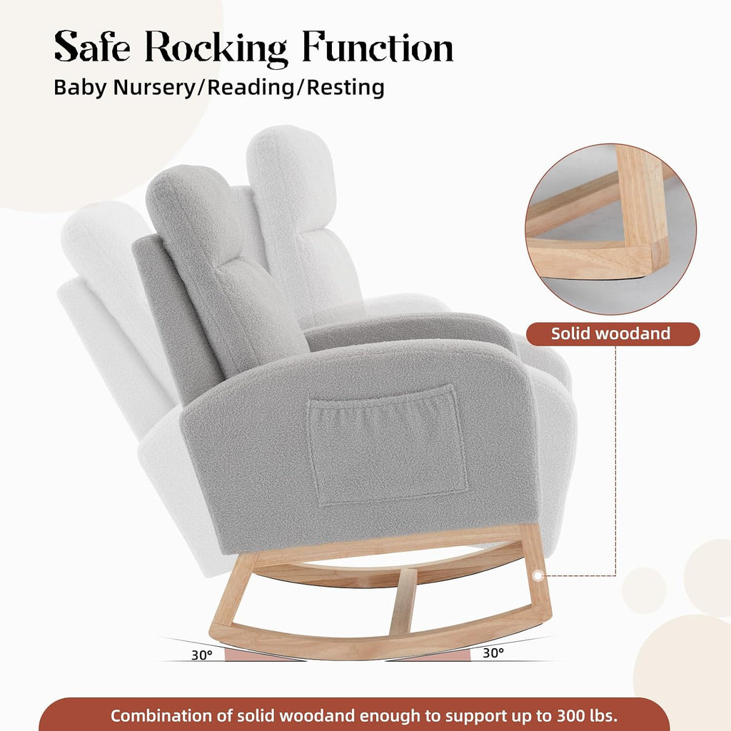 Rocking Chair Nursery,Glider Chair Nursery Chair with High Back and Side Pocket, Rocking Accent Armchair with Rubber