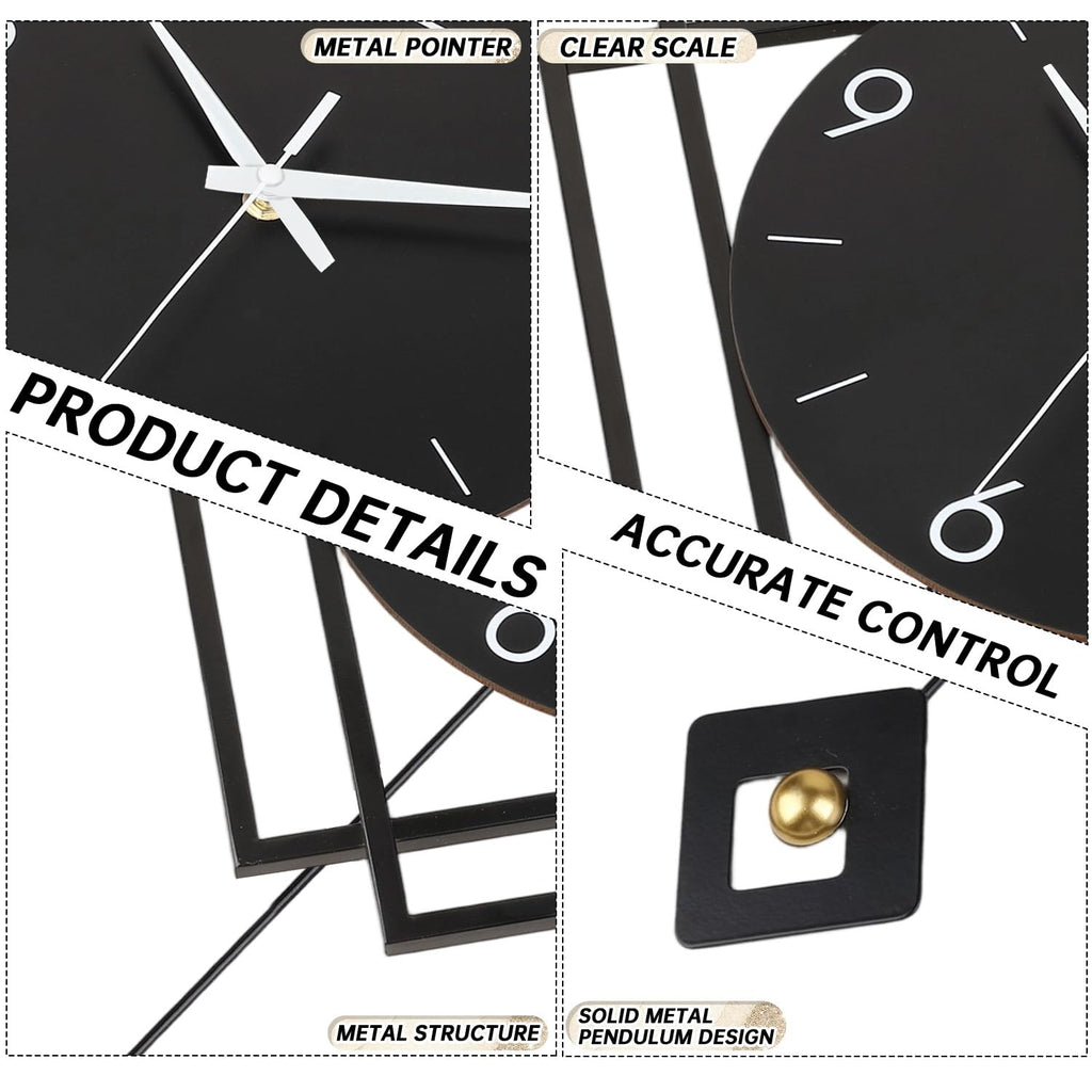 Wall Clock with Pendulum, Silent Quality Quartz Battery Operated, Modern Large Wall Clocks Kitchen Home Bathroom