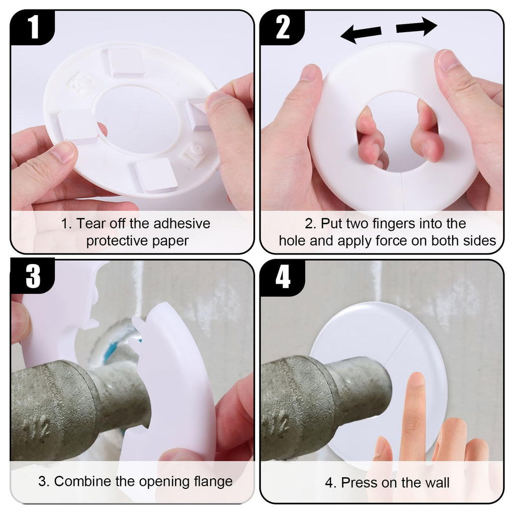 2pcs Wall Split Flange, White Self-Adhesive ABS Round Escutcheon Plate