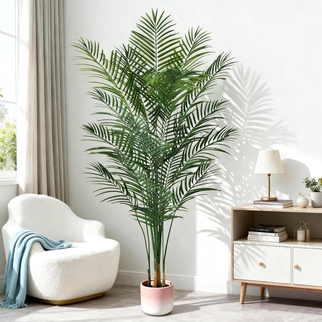 6ft Artificial Palm Tree Indoor, Large Fake Tropical Areca Palm with 18 Trunks, Tall Faux Floor Plants Living Rooms