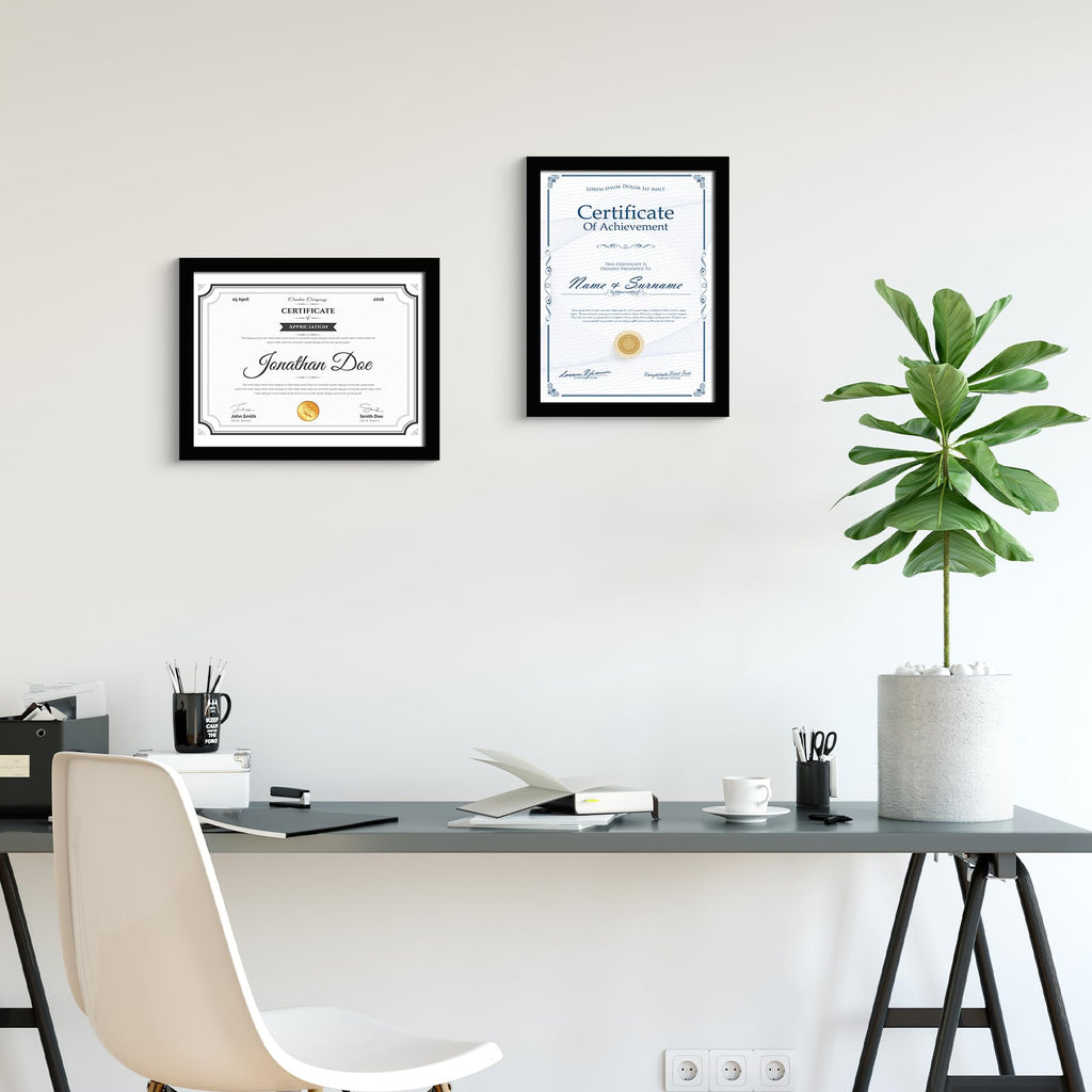 8.5x11 Picture Frame Black Set of 6, Certificate Photo 8.5 x 11 Wall or Tabletop Display