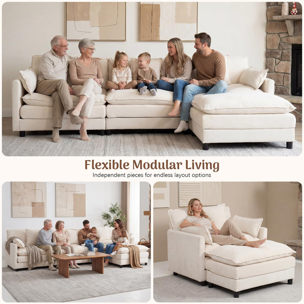 108" L-Shaped 3-Seater Modular Sectional Sofa with Ottoman