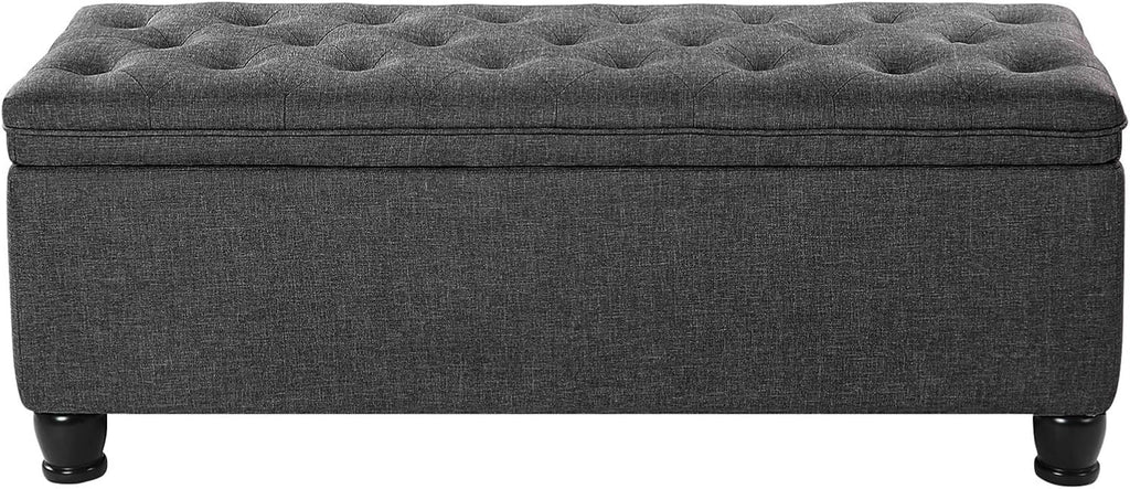 Storage Ottoman, 46.5 Inches Bedroom Bench, Solid Wood Legs | Buttons Decoration, Non-Slip Foot Pads, 330.7 lb Load