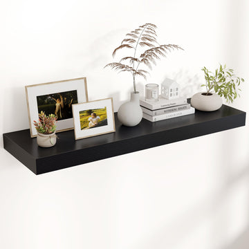 40 Inch Floating Shelves for Wall, 12"D Wood Storage Shelves, Black Finish