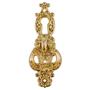 Baroque Style Brass Decorative Ring Pull with Keyhole Cover | 2 1/2" x 5/8" | Keyhole Escutcheon Plate for Cabinet