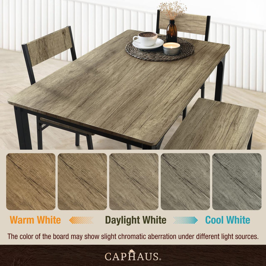 4 Pieces Dining Table Set for 4 w/Bench and Chairs, Modern Table Set w/Storage Rack, Rectangle Table, Bench & Two