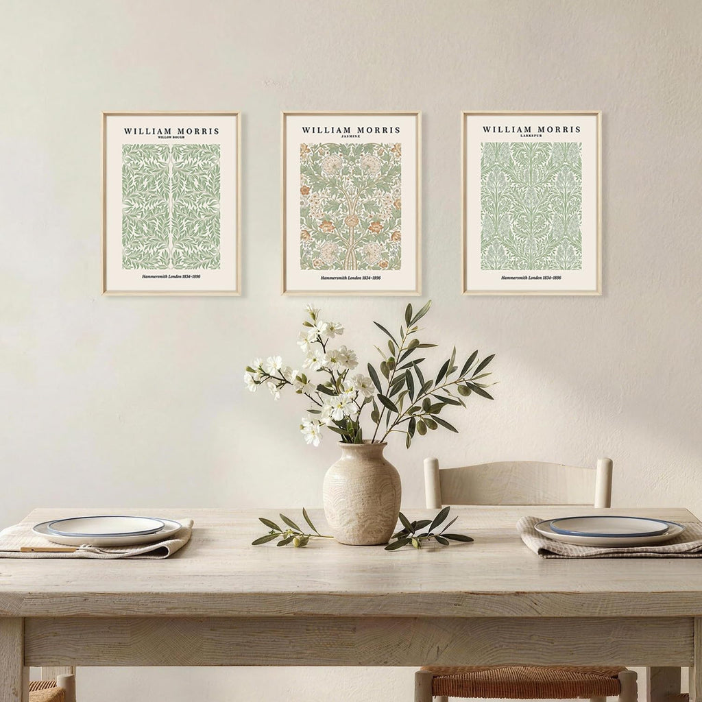 Vintage William Morris Framed Canvas Wall Art, Boho Rustic Botanical Wall Decor, Abstract Floral Art Painting, Neutral