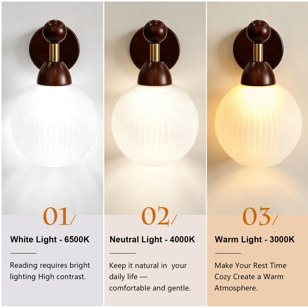 Mid Century Vintage Wall Sconce Ribbed Milk Glass Walnut Wood Light Fixture