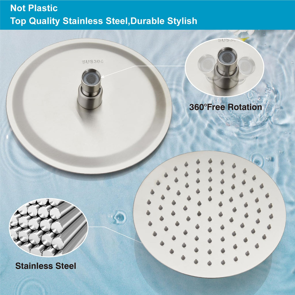 Round Rain Shower Head, High Pressure, Brushed Nickel 16 Inch