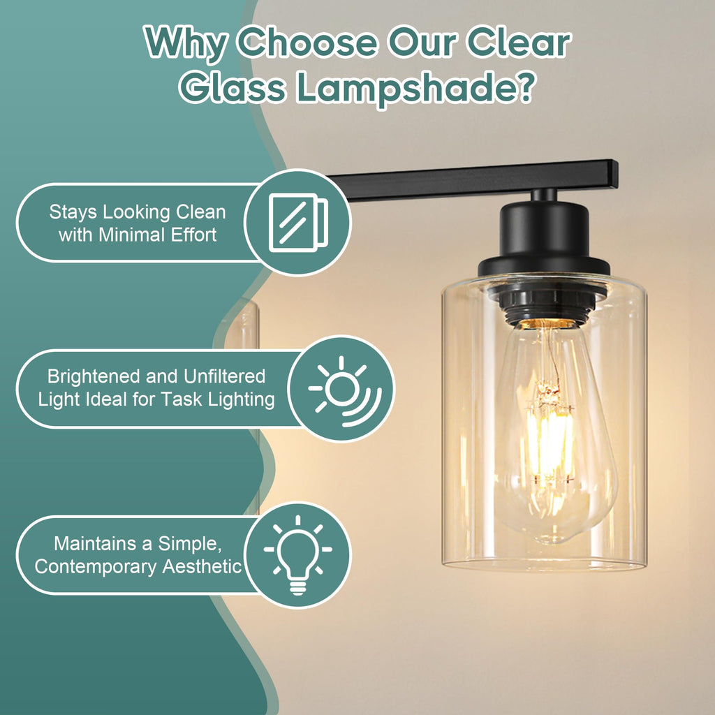 Bathroom Light Fixtures, 5-Light Vanity Light Over Mirror, Matte Black Wall Sconces with Clear Glass Shades, Wall