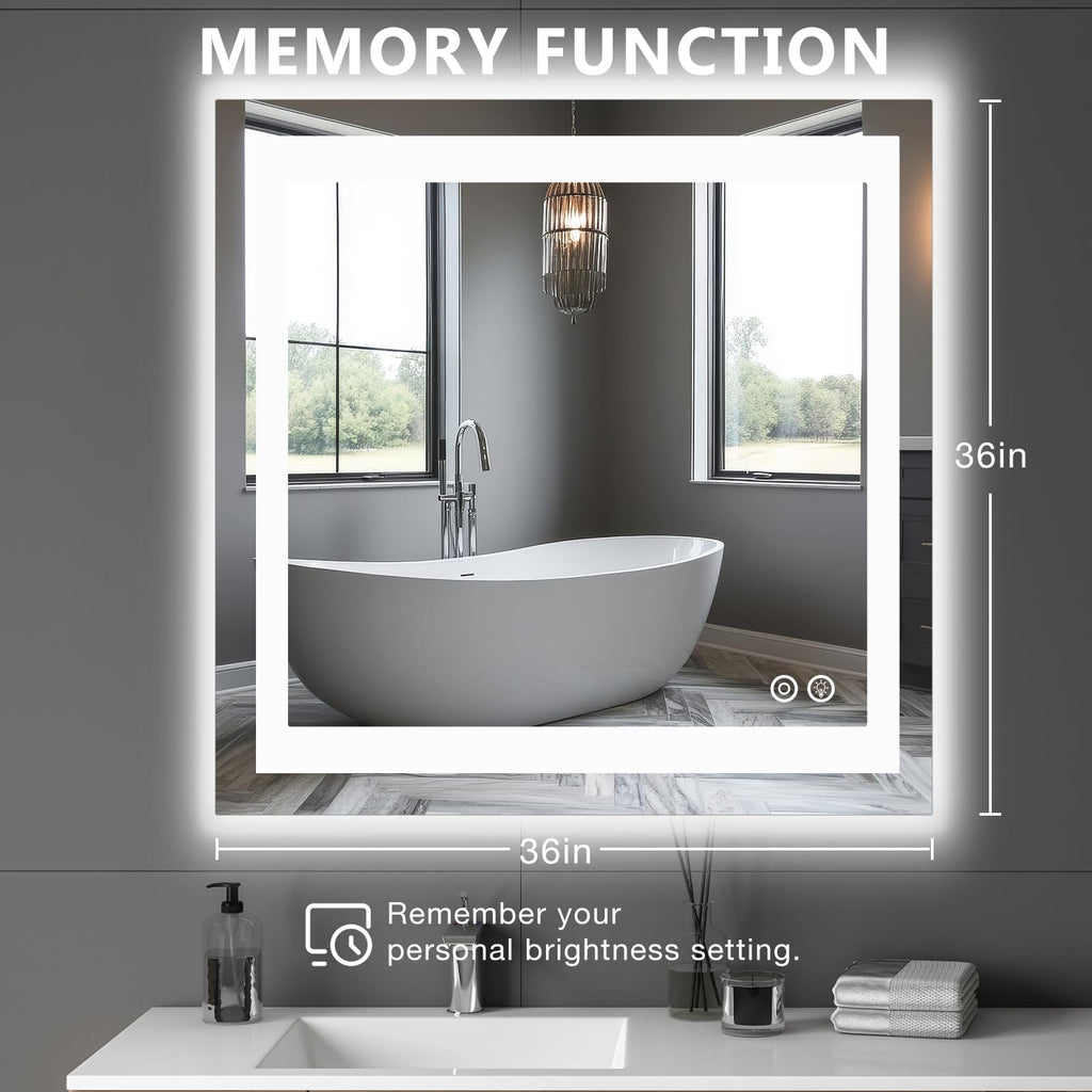 36.1"x36.1" LED Bathroom Mirror, Bathroom Vanity Mirror