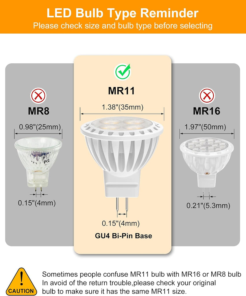 MR11 3W LED Bulbs, Warm White 2700K, 6-Pack