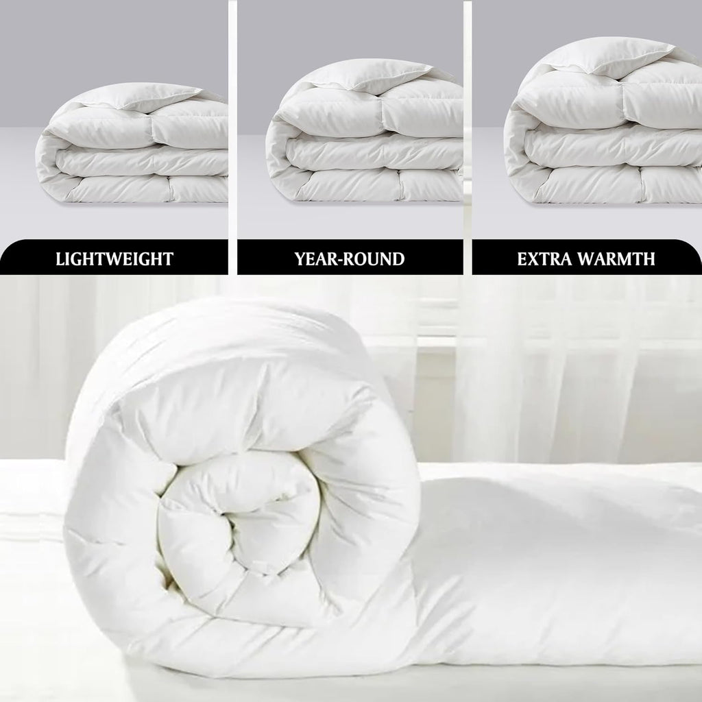 King White Goose Feather Down Fiber Comforter -100% Cotton Shell All Season Duvet Insert,Luxury Hote