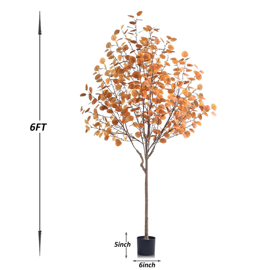 Artificial Eucalyptus Tree for Fall Decor, 6 FT Fall Tree with Realistic Eucalyptus Leaves, Faux Eucalyptus Tree for
