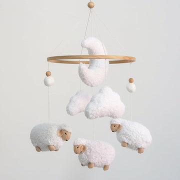 Sheep Baby Mobile for Crib, Cloud Baby Crib Mobile for Girls & Boys, Neutral Crib Toys Hanging, Lamb Baby Mobile