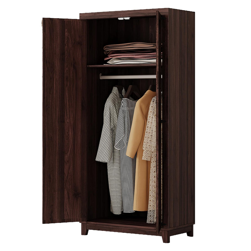 70" Tall Wooden Wardrobe Closet with Doors, Espresso