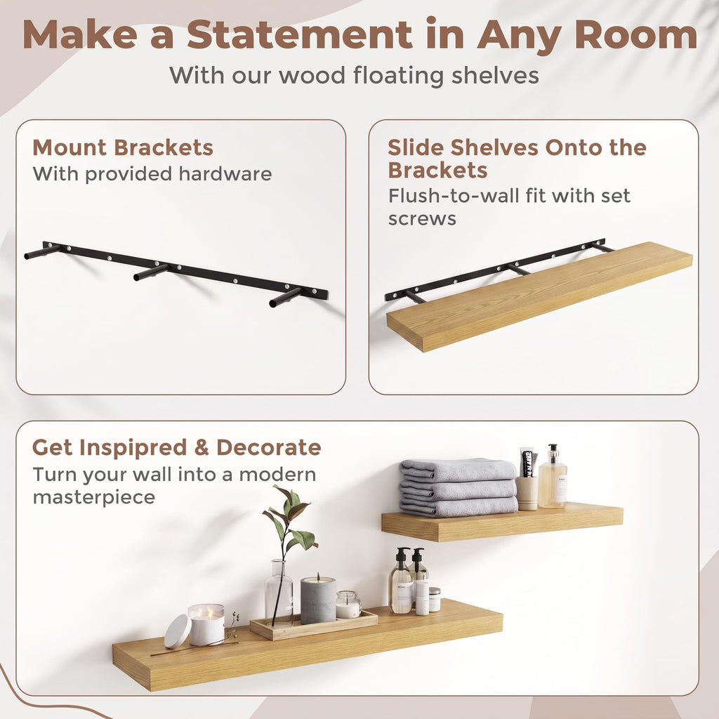 48 Inch Floating Shelves for Wall 2 Pack, 8"D Wood Gra Shelves