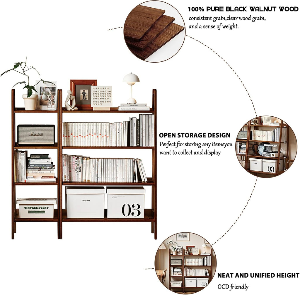 Ladder Shelf, 4-Tier Bookshelf, Modern Narrow Bookshelf, 100% Solid Wood Bookshelf, Shelves (35 Inches)