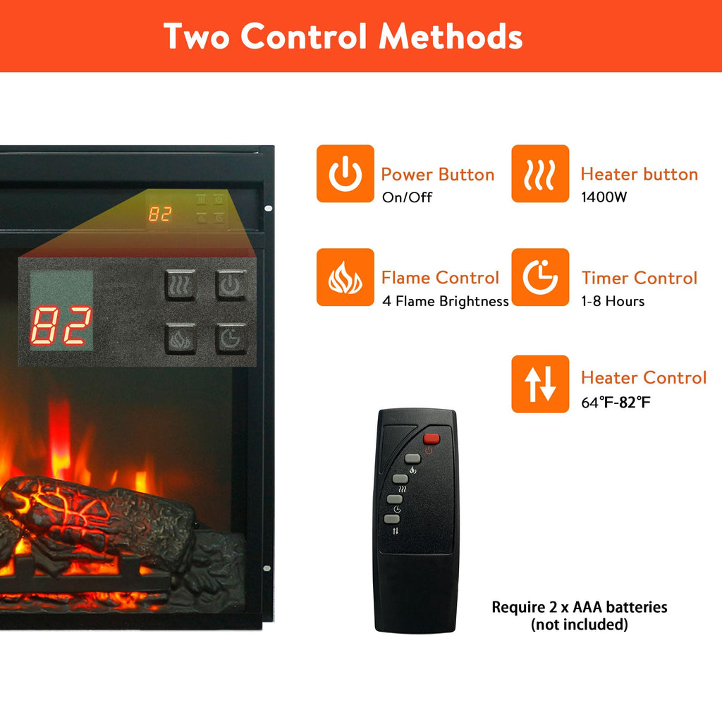 42" Electric Fireplace Insert, Realistic Flame & Log Set, 4-Level Brightness, 1400W Fireplace Heater with Thermostat