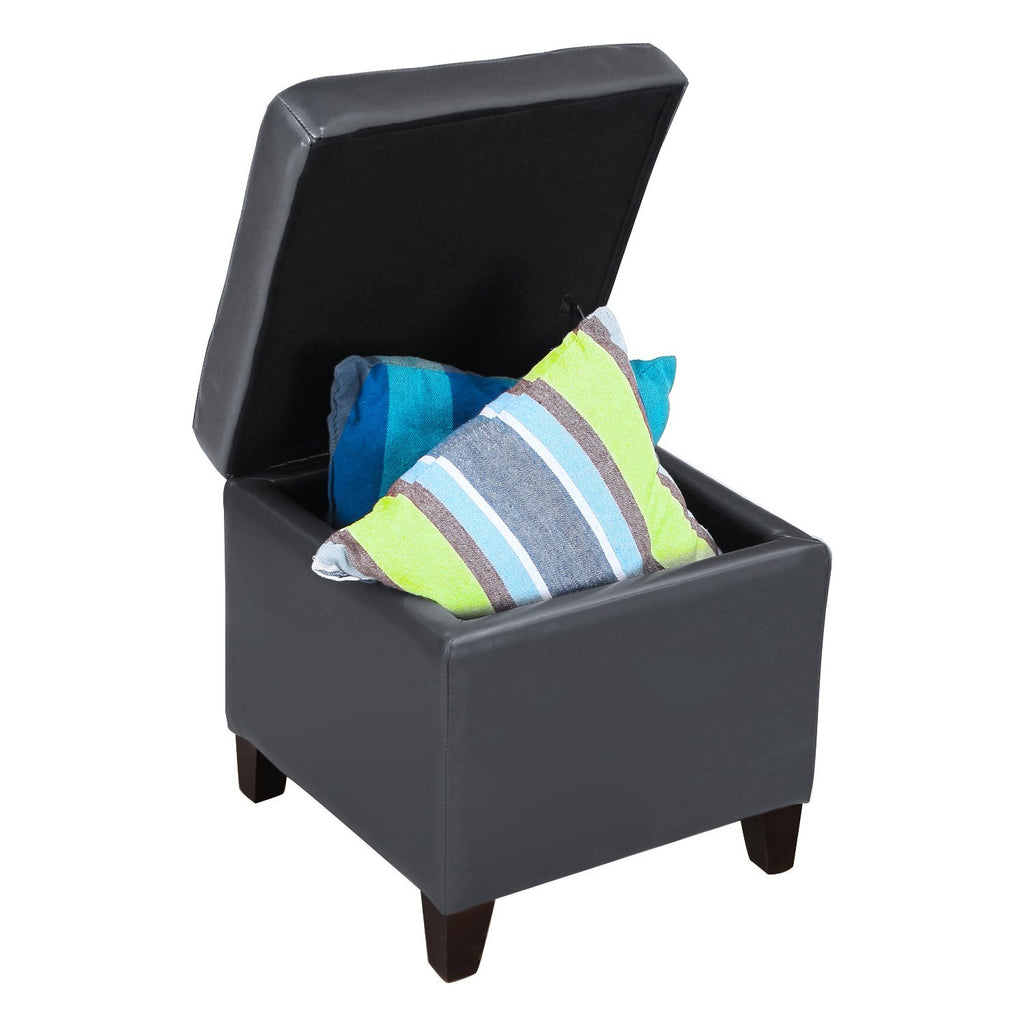 Bonded Leather Square Tufted Cubic Cube Storage Footstool, 18" Inch Ottomans & Storage Ottomans, With Lid, Dim Gray