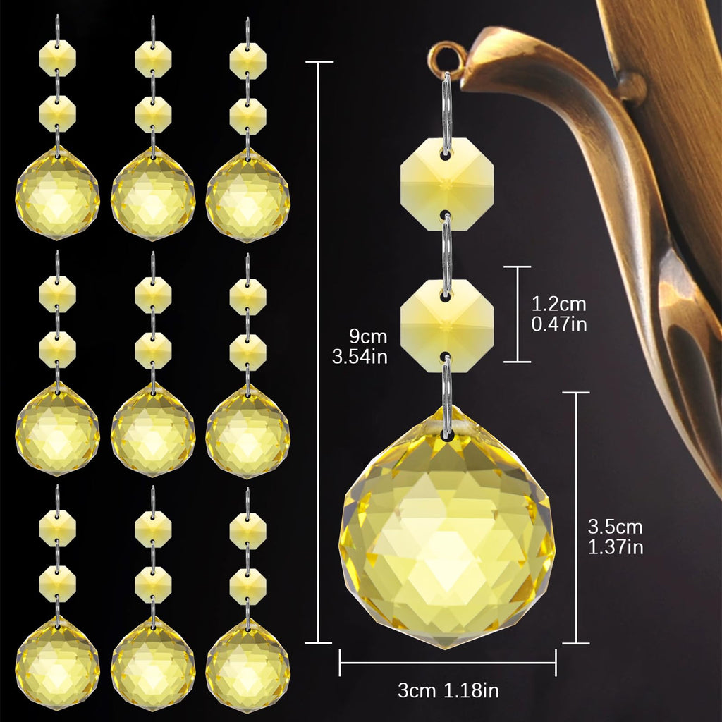 Pack of 10 Yellow Crystal Ball Prism 30mm Suncatcher Chandelier Prisms Part Decor Rainbow Maker