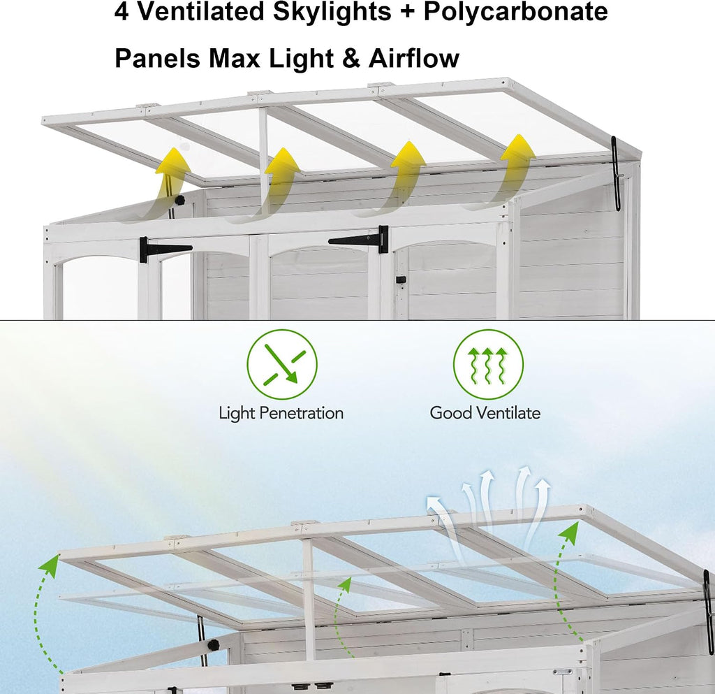 78 Inch Wooden Greenhouse with Walk-in Design, White | White fir wood, outdoor garden, walk-in design, polycarbonate