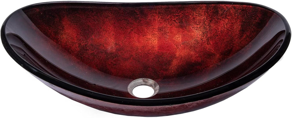 Eden Bath Red Copper Reflections Canoe Shaped Glass Sink Bowl Bathroom Vessel Sink for Vanity Top