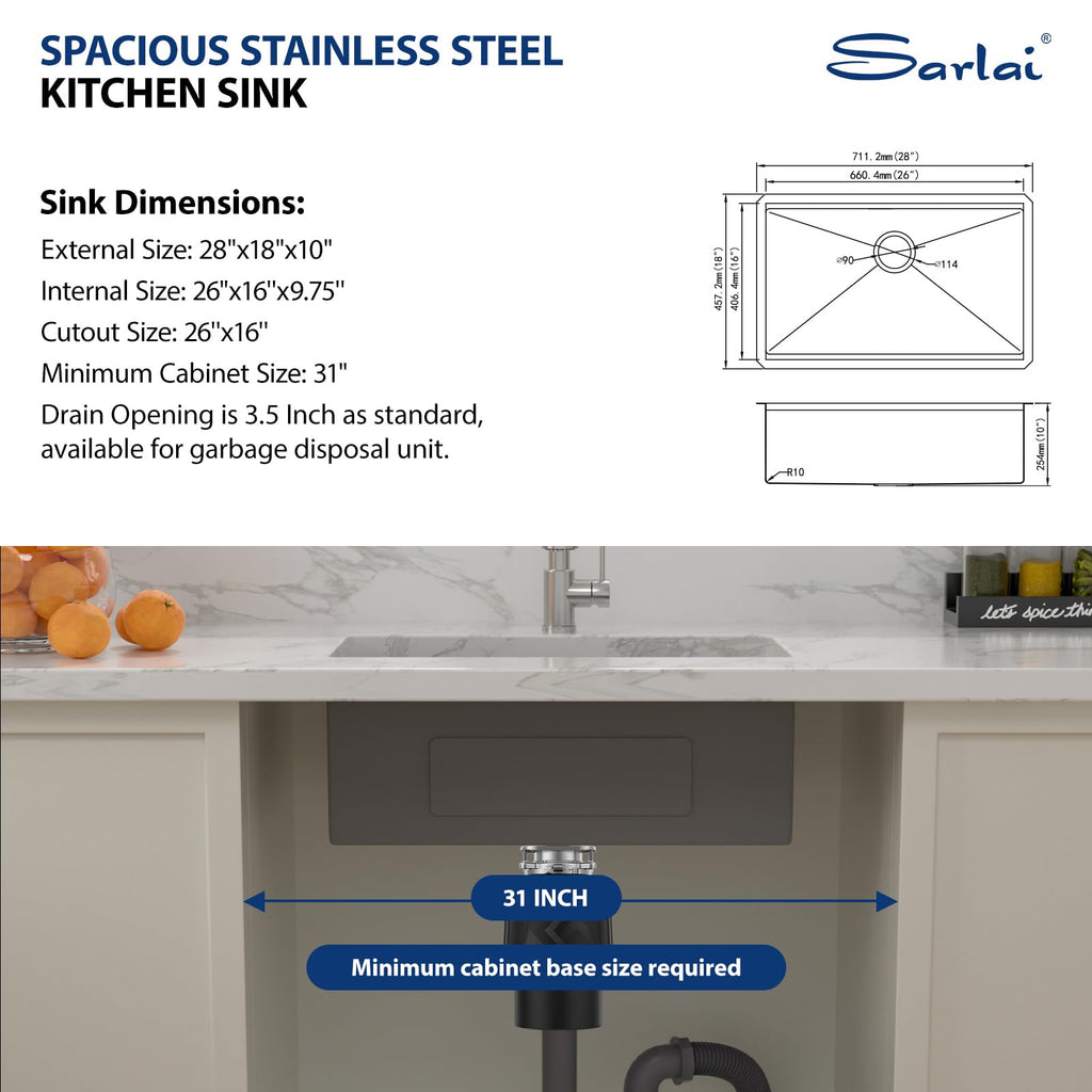 28 Undermount Sink Black Stainless 28"x18" Workstation