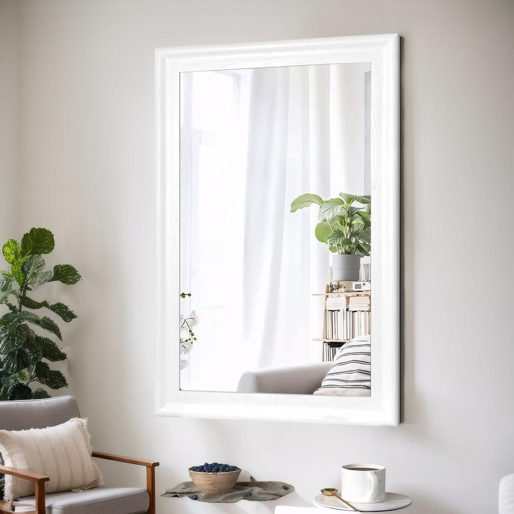 White Wood 30 x 40 Inch Mirror,Rectangle Vanity Wall Mirror