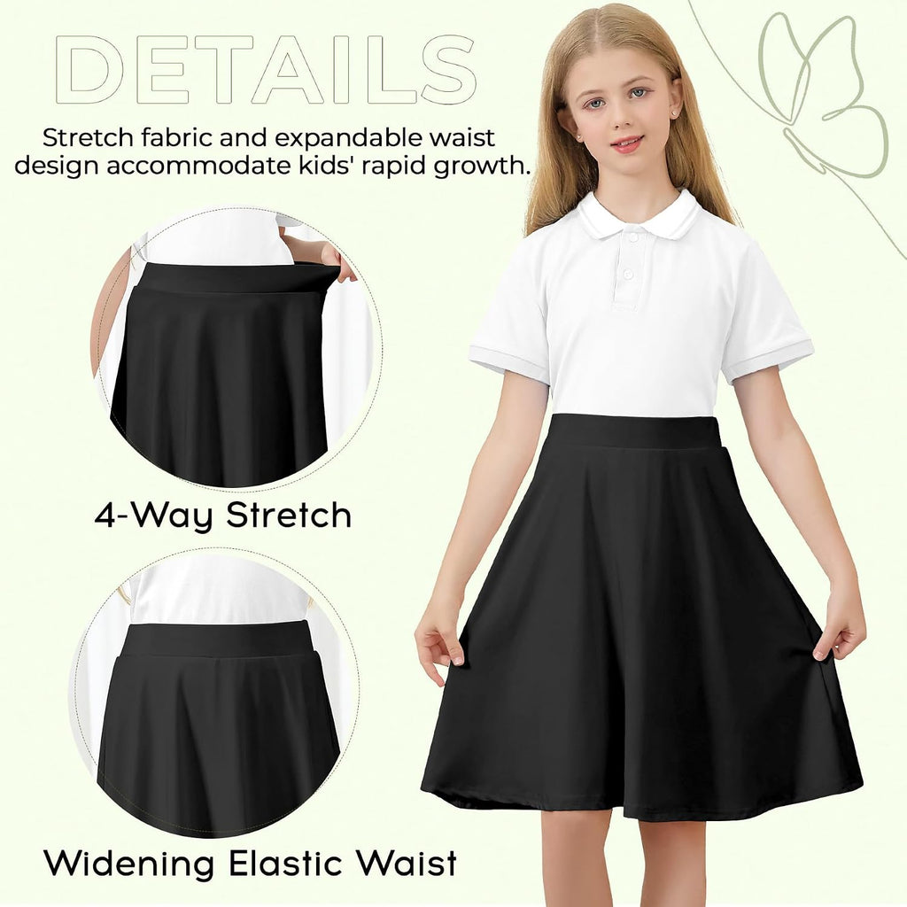 Girls 2 Pack A Line Skirt with Shorts Knee Length Uniform Skort
