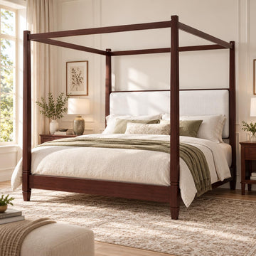 Mid Century Wood Canopy Bed Frame, Espresso Posters Platform Bed