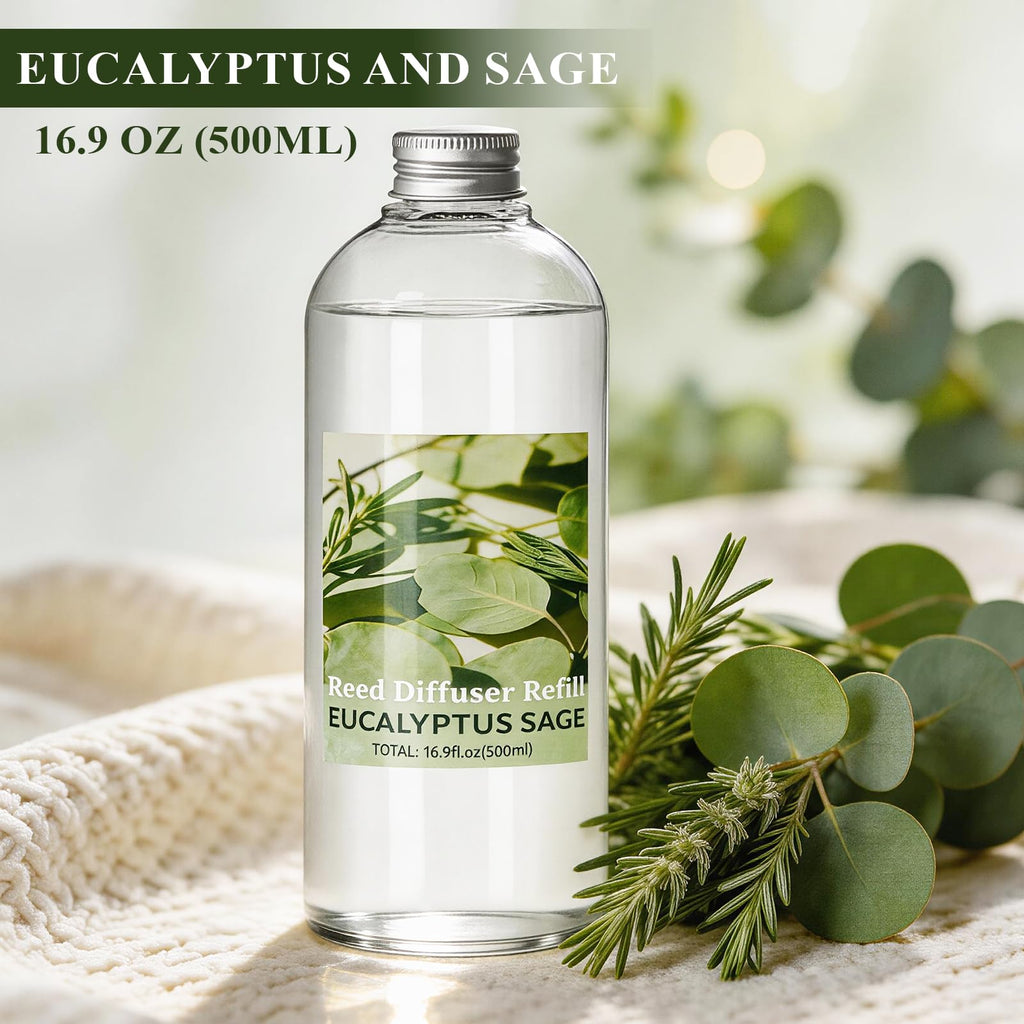 Reed Diffuser Refill, Eucalyptus & Sage Scent Diffuser 16.9 Fl Oz