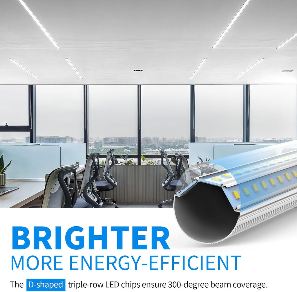 D-Shaped 4FT T8 LED Tube Light 40W 5200LM 6000K, Type A+B 12Pack