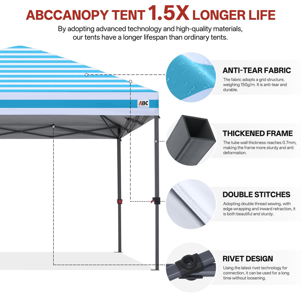 10x10 Pop Up Canopy, Weather Protection Tent, Sky Blue Stripes