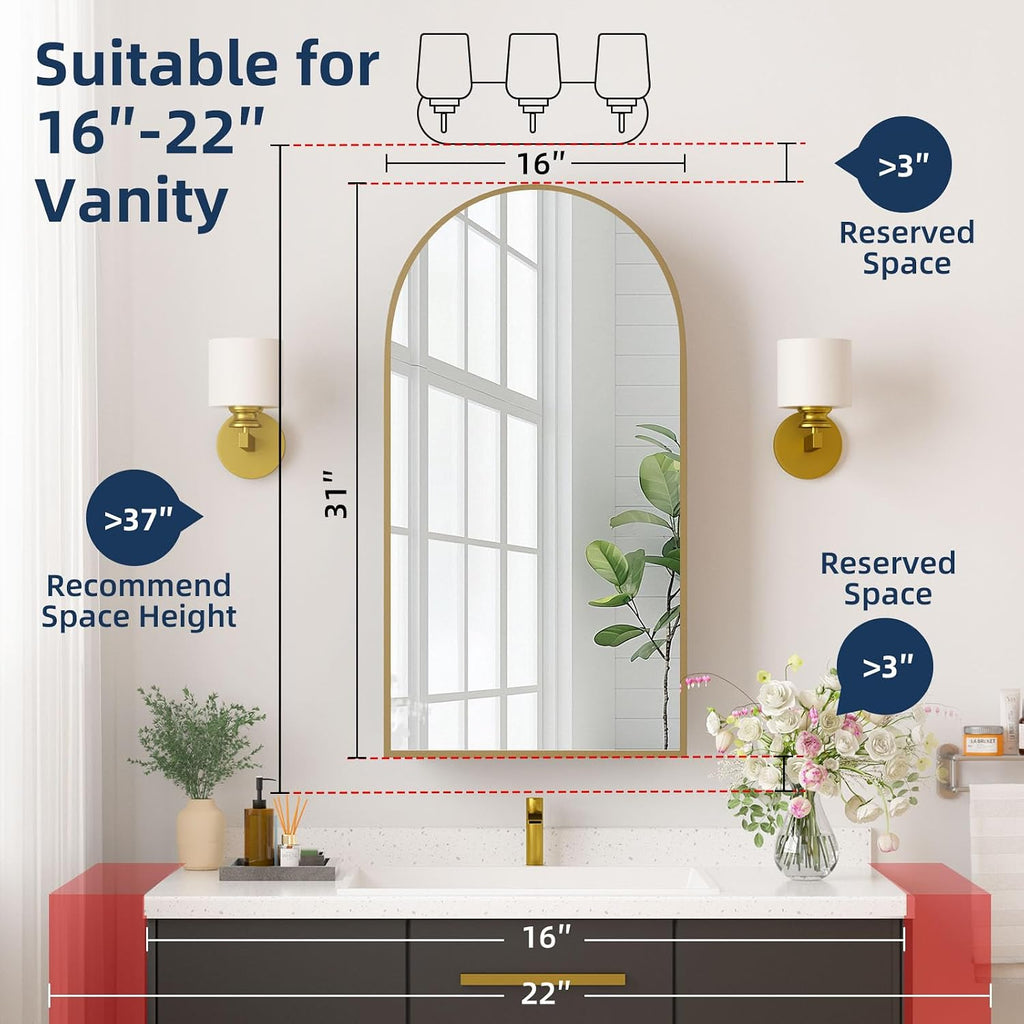 Medicine Cabinets , Brush Gold Arched Medicine Cabinet Recessed or Surface Wall-Mounted,Modern Bathroom Vanity Mirror