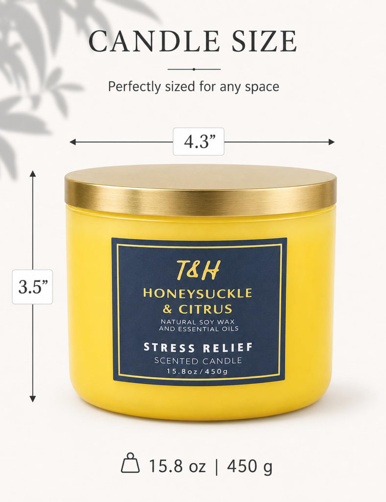 Honeysuckle Citrus Scented Soy Candle, Large 3-Wick Candle 15.8 oz