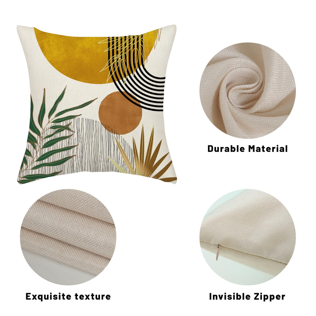 Mustard Yellow Boho Pillow Covers 20x20 Inch 2 Pcs Tropical Leaf Mid Century Outdoor Decor Throw Pillows Modern