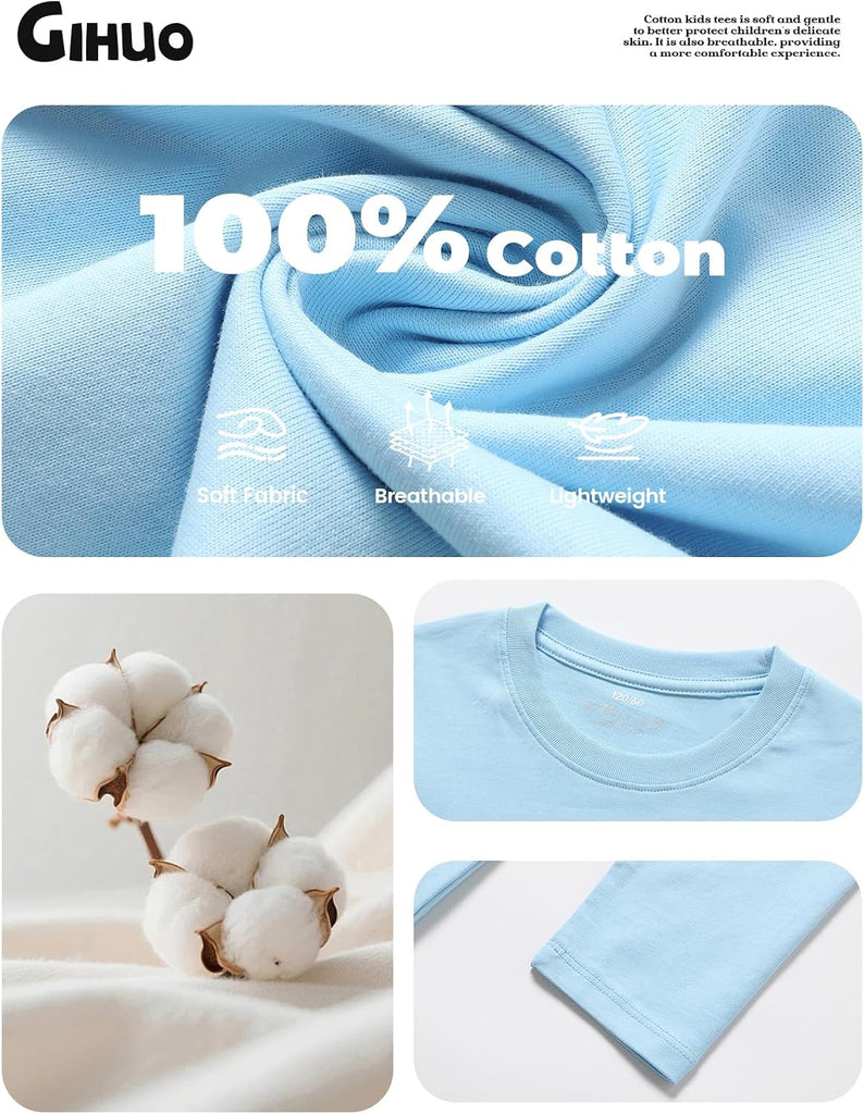 4 Pack Girls Long Sleeve Shirts Soft Cotton Tees Kids Basic Tops